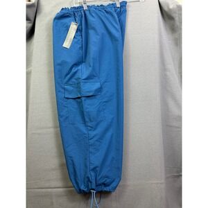 Zoe + Phoebe Blue Nylon Cargo‎ Pants Elastic Waist Bungee Hem Womens Large NWT